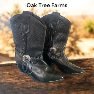 Oak Tree Farms Black Leather Western Cowboy Boots – Women’s 7.5 – Vintage